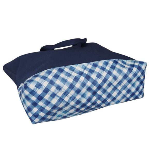 NWT Bath and Body Works Blue Gingham Tote Bag VIP Canvas Spring Plaid Beach Bag - Picture 3 of 7